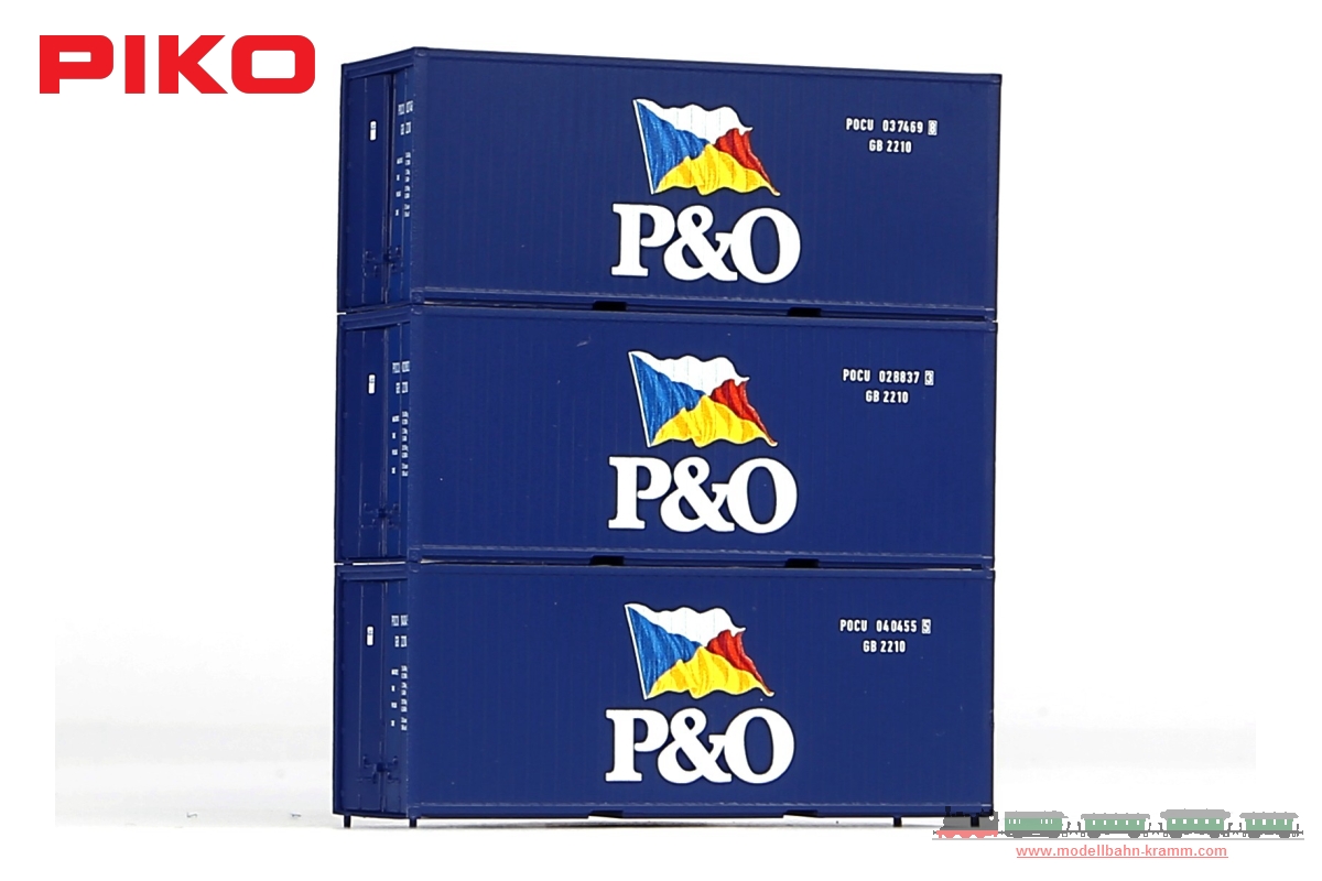 Piko 56200, EAN 4015615562009: H0 3er Set 20 Container P&O