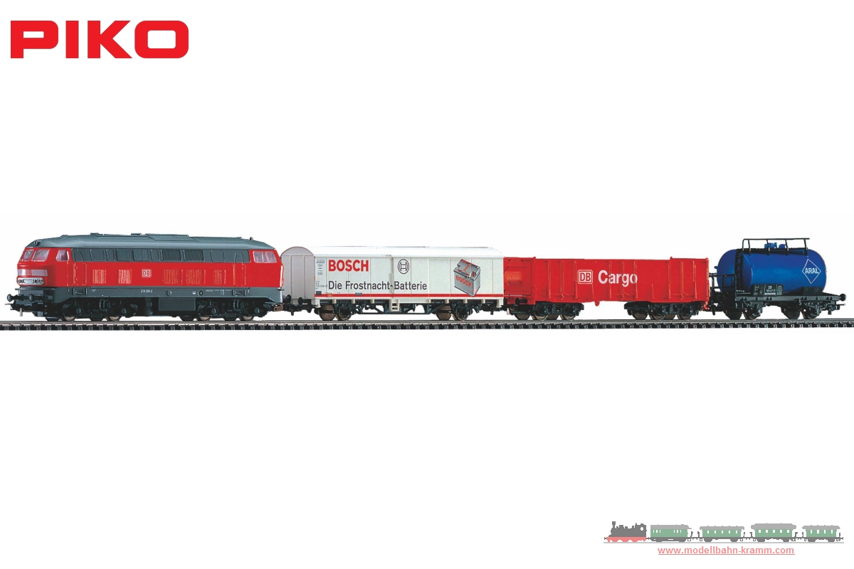Piko 57154, EAN 4015615571544: H0 DC analog Start-Set mit Bettung BR 218 DB Cargo mit 3 Güterwagen