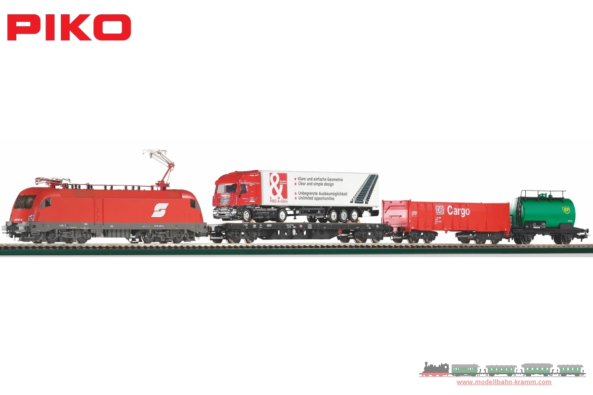 Piko 57177, EAN 4015615571773: H0 DC analog, Start-Set mit Bettung Taurus ÖBB mit Güterwagen
