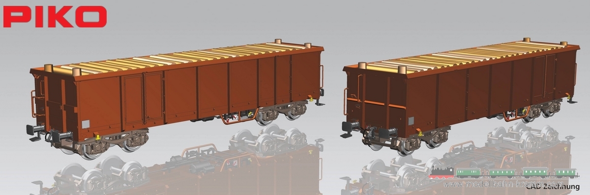 Piko 58235, EAN 4015615582359: H0 DC 2er Set Offene Güterwagen Eaos DB AG VI mit Holzladung
