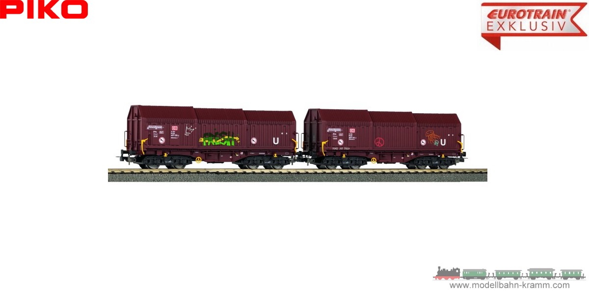Piko 72246, EAN 4015615722465: H0 DC 2er Set Teleskophaubenwagen mit Graffiti DB AG