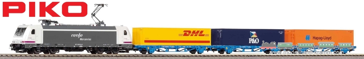 Piko 96900, EAN 4015615969006: H0 DC S-Set E-Lok TRAXX RENFE mit 3 Containertragwagen VI
