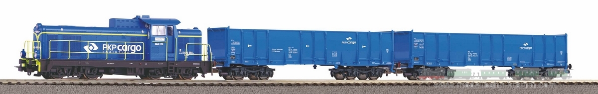 Piko 97937, EAN 4015615979371: H0 DC Start-Set mit Bettung Güterzug Diesellok SM 42 mit 2 offenen Güterwagen PKP Cargo IV