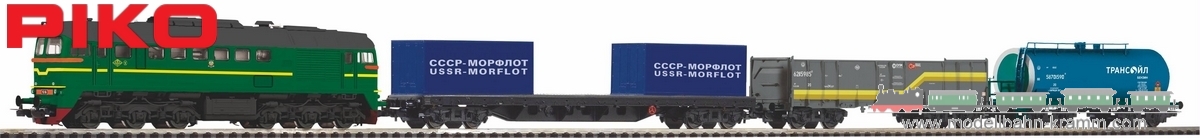 Piko 97940, EAN 4015615979401: H0 DC analog Start-Set mit Bettung M62 + 3 Güterwagen