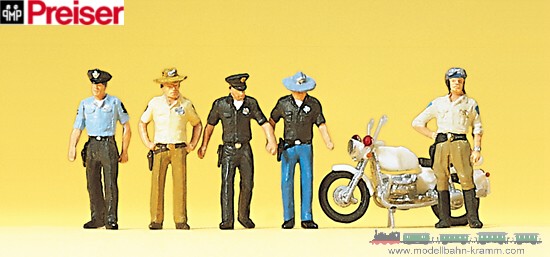 Preiser 10370, EAN 4041032103709: H0 Polizisten USA mit Motorrad