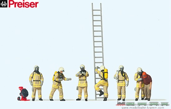 Preiser 10774, EAN 4041032107745: H0 Feuerwehrleute in moderner beiger Einsatzkleidung