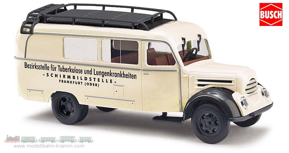 Busch-Automodelle 51863, EAN 4001738518634: H0/1:87 Robur Garant 30k Kombi, Röntgenwagen, Schirmbildstelle Frankfurt (Oder)