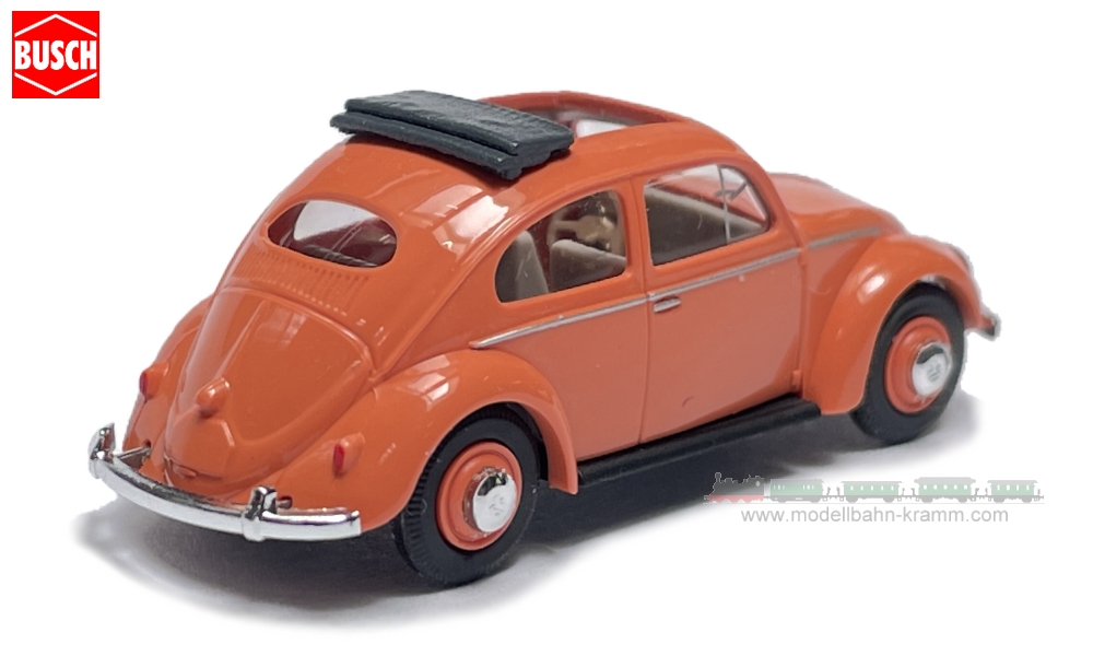 Busch-Automodelle 52953, EAN 4001738529531: H0/1:87 VW Käfer mit Ovalfenster und Schiebedach, korallenrot