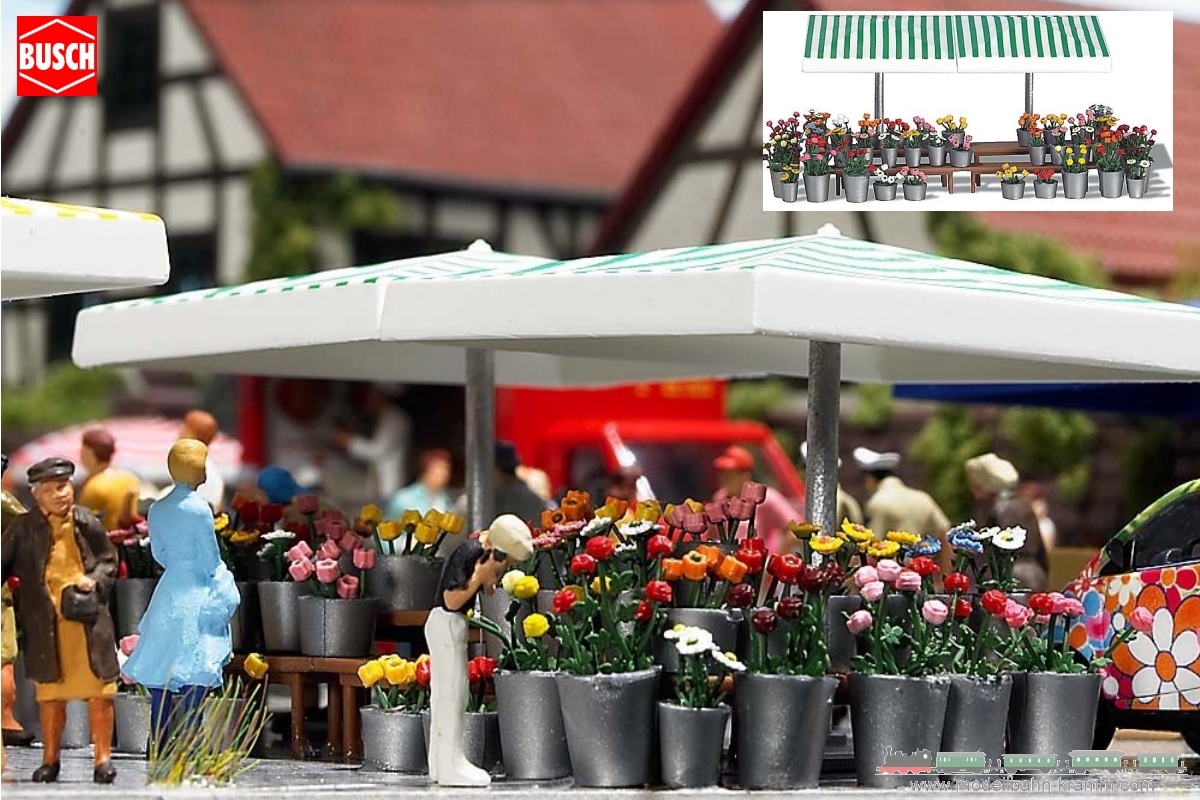 Busch-Zubehör 1072, EAN 4001738010725: H0 Marktstand Blumen