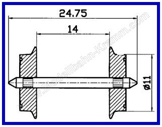 Roco 40196, EAN 9005033401962: AC H0-axle, 11 mm, 2 pieces