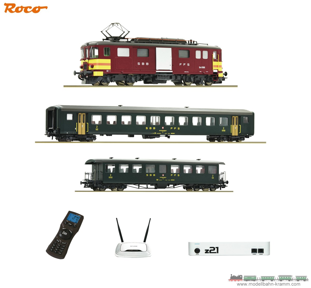 Roco 51339, EAN 9005033513399: H0 AC Sound z21 Digitalset: Elektro-Gepäcktriebwagen De 4/4 mit Personenzug, SBB