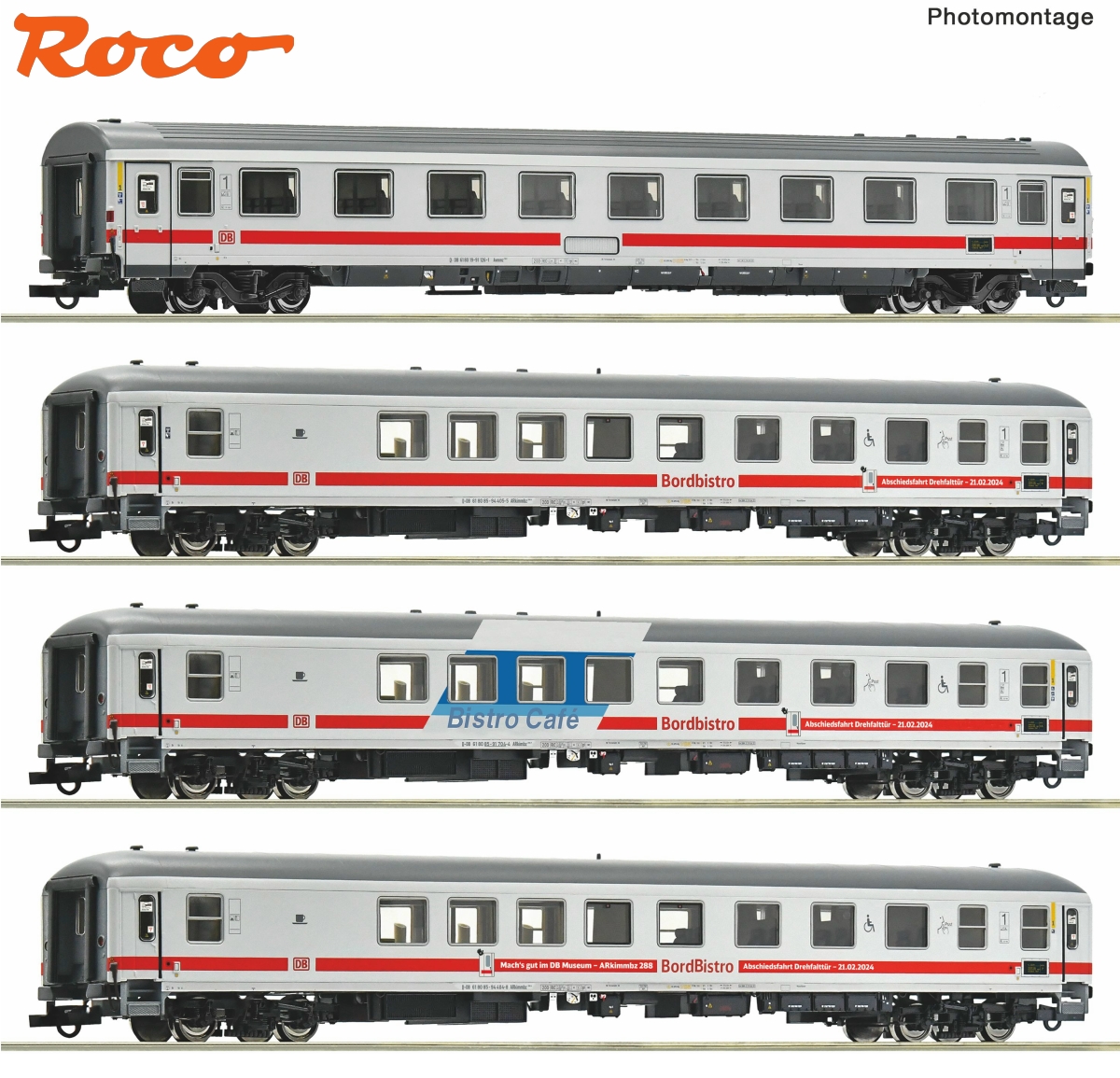 Roco 6200174, EAN 9005033077389: H0 DC 4er Set IC Abschiedsfahrt Drehfalttüren und Bordbistro