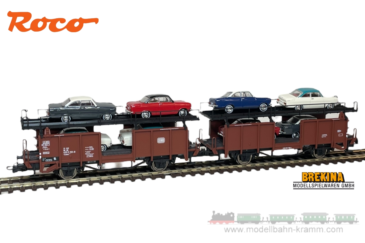 Roco 6600047.SET, EAN 2000075566263: H0 Autotransportwagen mit 8 Opel Modellen, DB