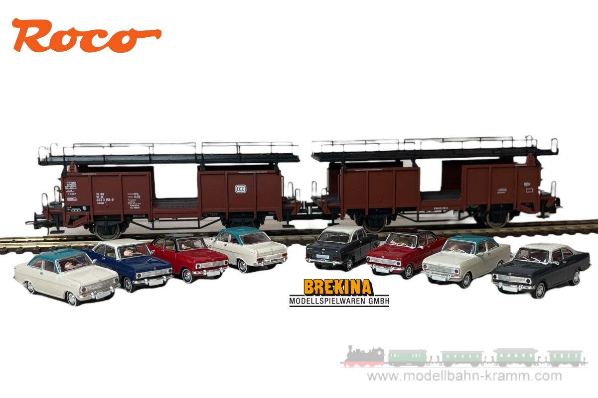 Roco 6600047.SET, EAN 2000075566263: H0-gauge, car transport wagon 2-piece, type Laaes 541 of the DB