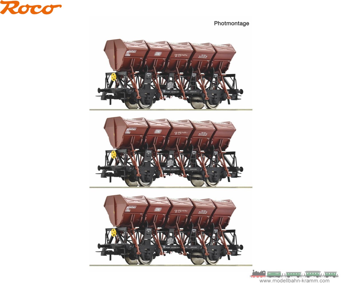 Roco 6600209, EAN 9005033077327: H0 DC 3er Set Muldenkippwagen DB