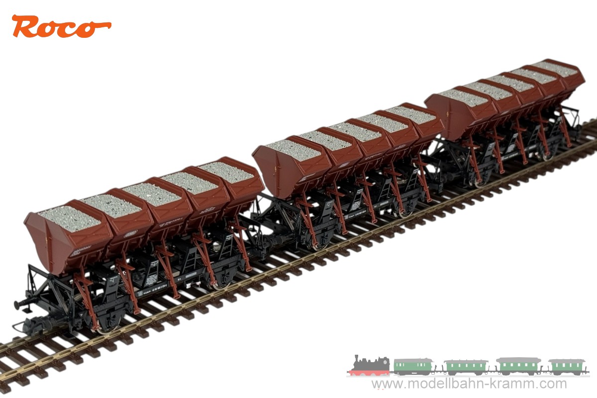 Roco 6600209, EAN 9005033077327: H0 DC 3er Set Muldenkippwagen DB