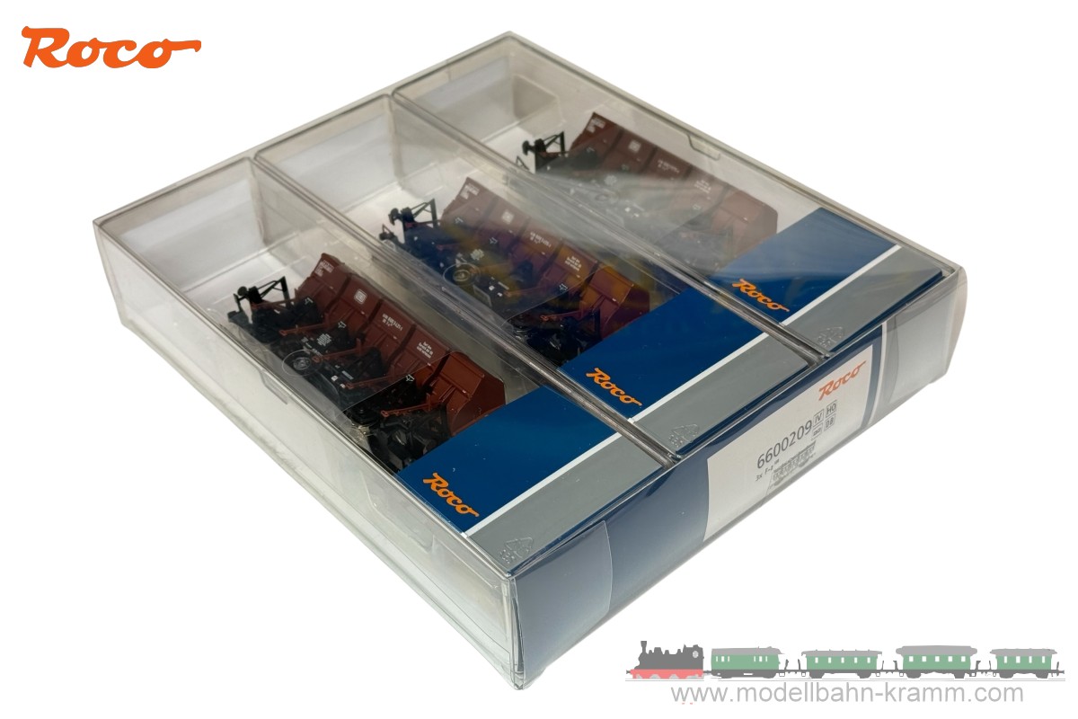 Roco 6600209, EAN 9005033077327: H0 DC 3er Set Muldenkippwagen DB