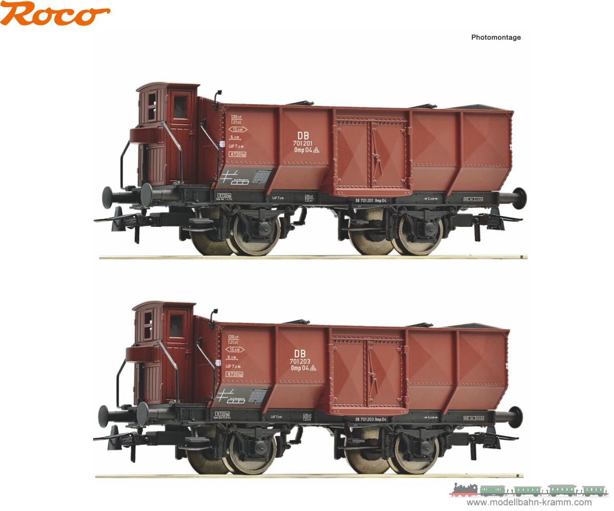 Roco 6600212, EAN 9005033077358: H0 DC 2er Set offene Güterwagen DB