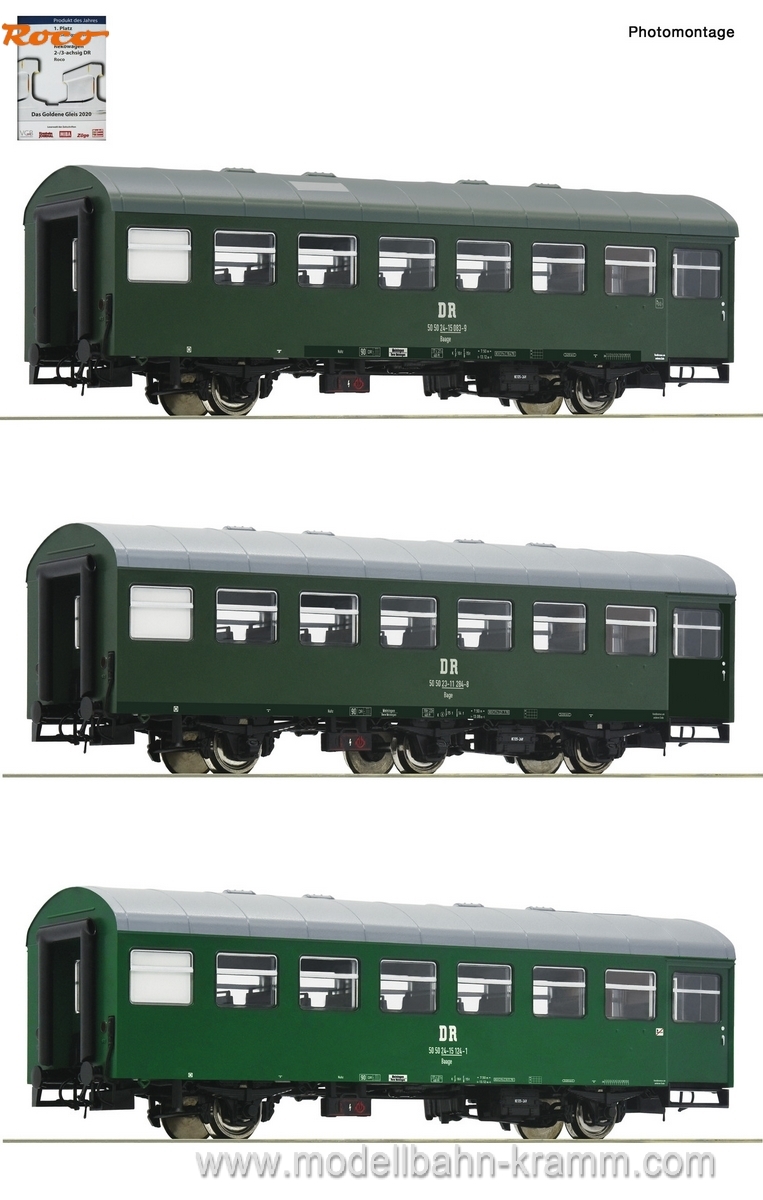 Roco 74071, EAN 9005033740719: 3 piece set Reko wagons, DR (Set 2), era IV, H0-gauge