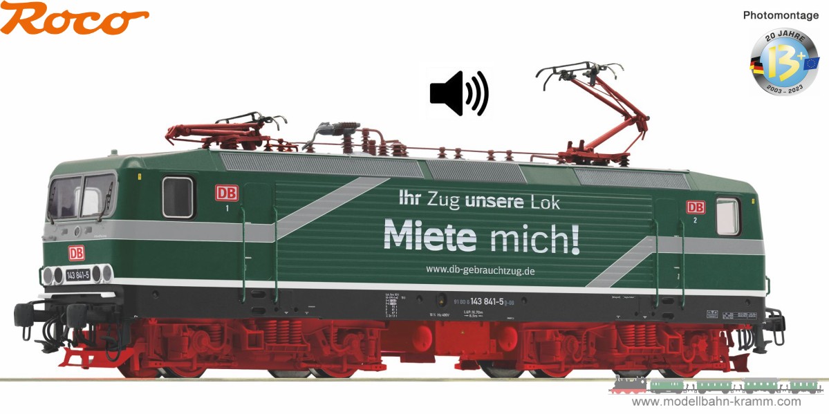 Roco 7510095, EAN 9005033069759: H0 DC Sound E-Lok BR 143 841-5 Miete mich DBAG