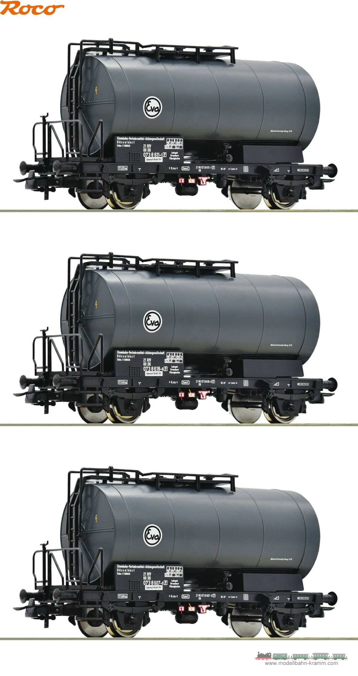 Roco 76005, EAN 9005033760052: H0 DC 3-tlg. Set: Kesselwagen Eva