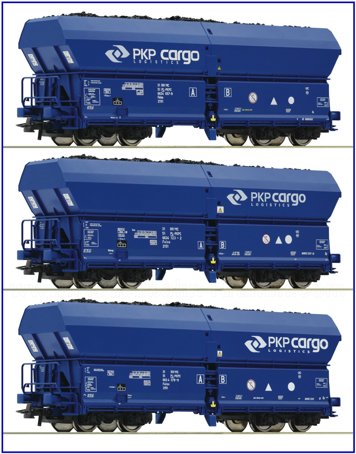 Roco 76046, EAN 9005033760465: 3 piece set self unloading hopper wagons