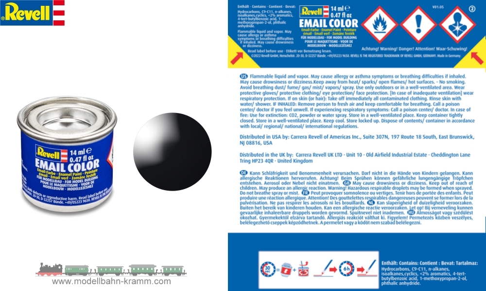 Revell 32107, EAN 42022671: Schwarz RAL 9005, glänzend deckend, Farbdose 14 ml