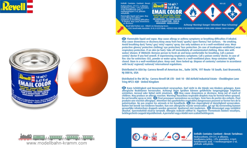 Revell 32130, EAN 42022763: Orange RAL 2004, glänzend deckend, Farbdose 14 ml