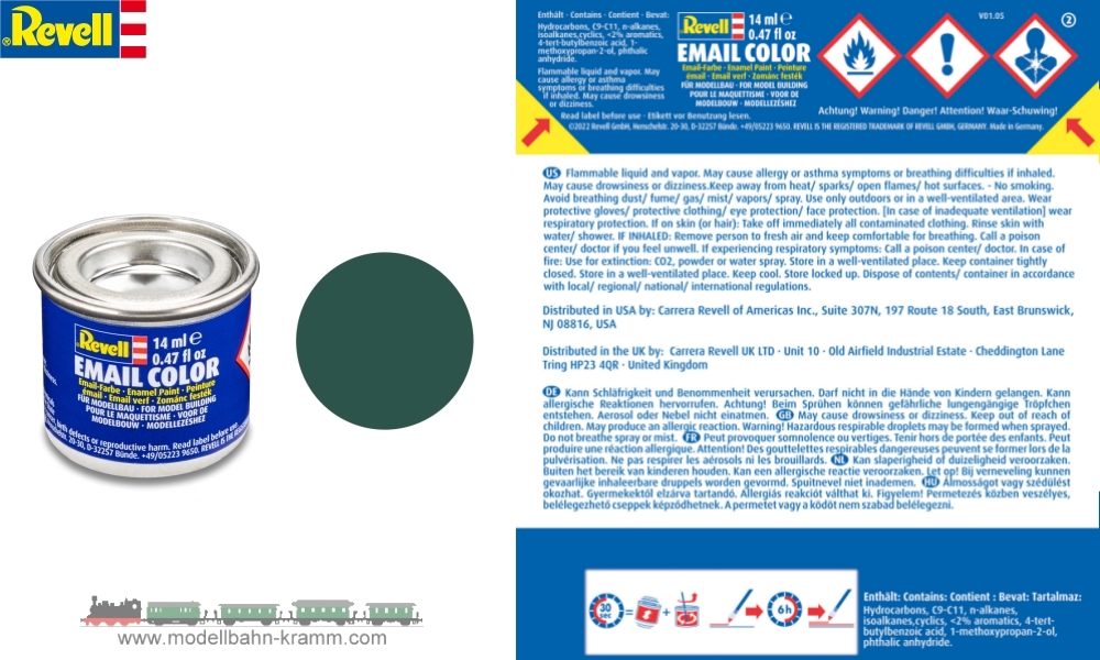Revell 32148, EAN 42022862: Seegrün RAL 6028, matt deckend, Farbdose 14 ml