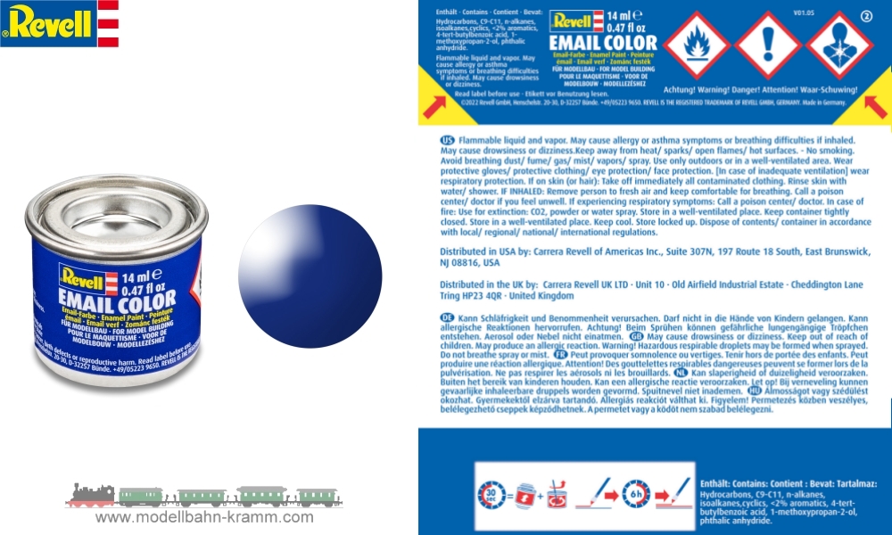 Revell 32151, EAN 42022886: Ultramarinblau RAL 5002, glänzend deckend, Farbdose 14 ml