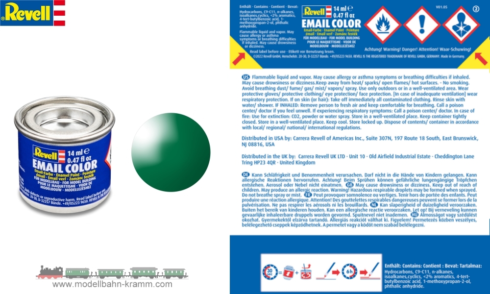 Revell 32161, EAN 42022954: Smaragdgrün RAL 6029, glänzend deckend, Farbdose 14 ml