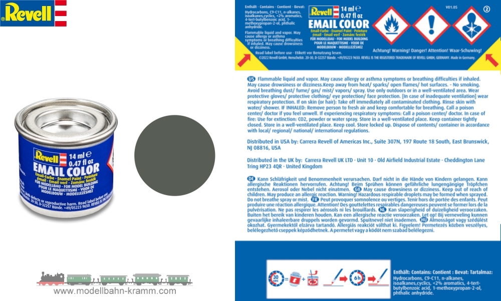Revell 32167, EAN 42022985: Grüngrau RAL 7009, matt deckend, Farbdose 14 ml