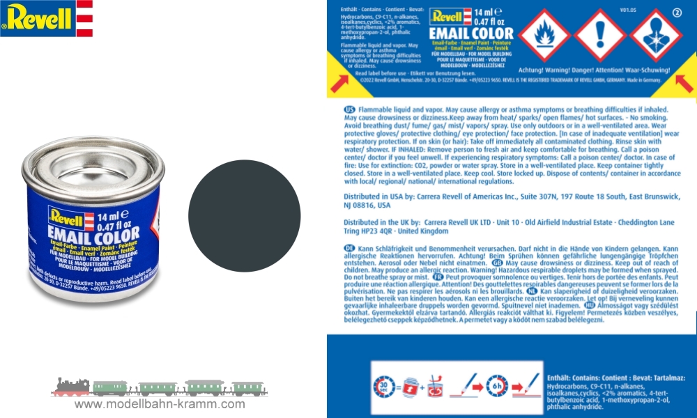 Revell 32169, EAN 42022992: Granitgrau RAL 7026, matt deckend, Farbdose 14 ml