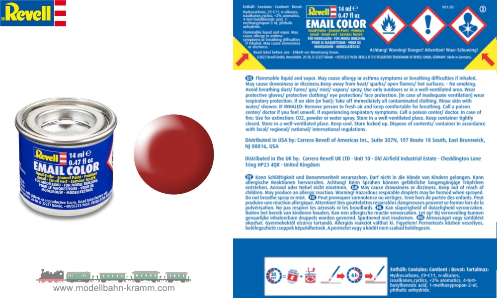 Revell 32330, EAN 42023296: Feuerrot RAL 3000, seidenmatt deckendFarbdose 14 ml