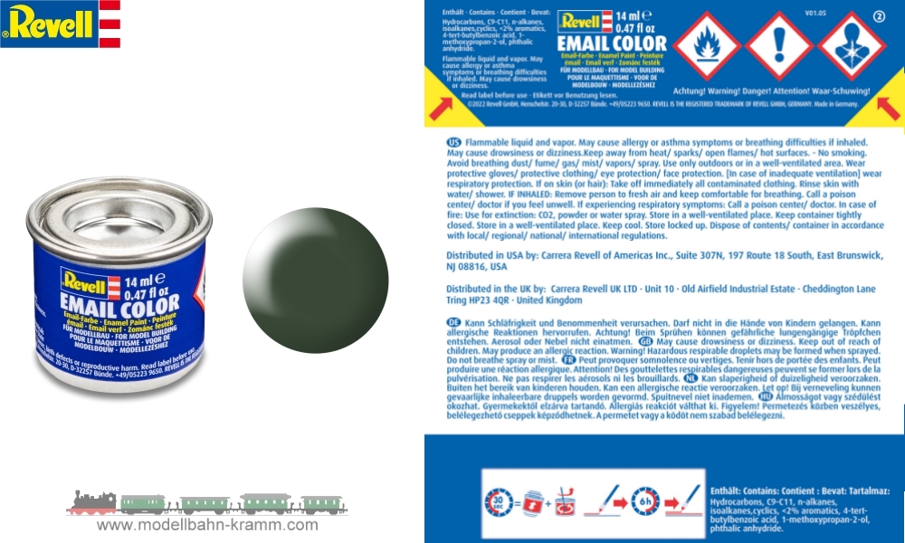Revell 32363, EAN 42023371: Dunkelgrün RAL 6020, seidenmatt deckend, Farbdose 14 ml