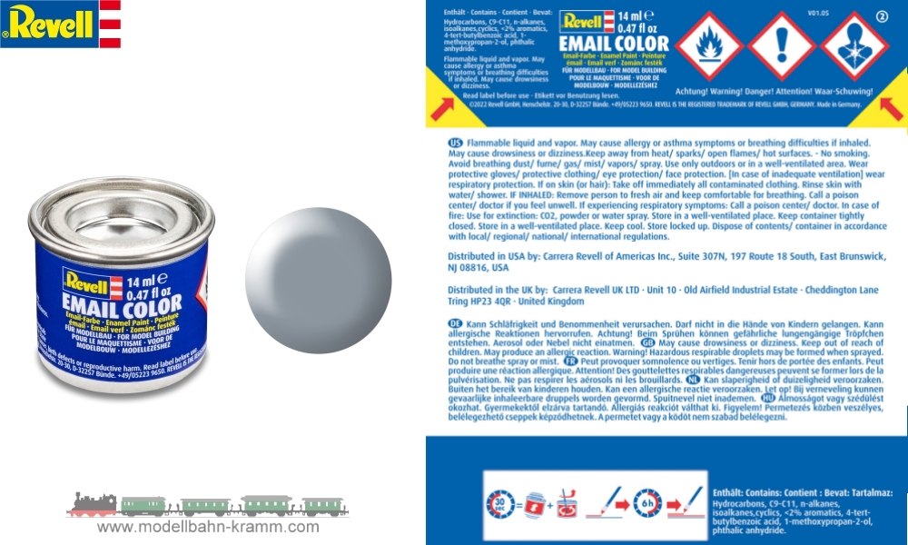 Revell 32374, EAN 42023401: Grau RAL 7001, seidenmatt deckend, Farbdose 14 ml