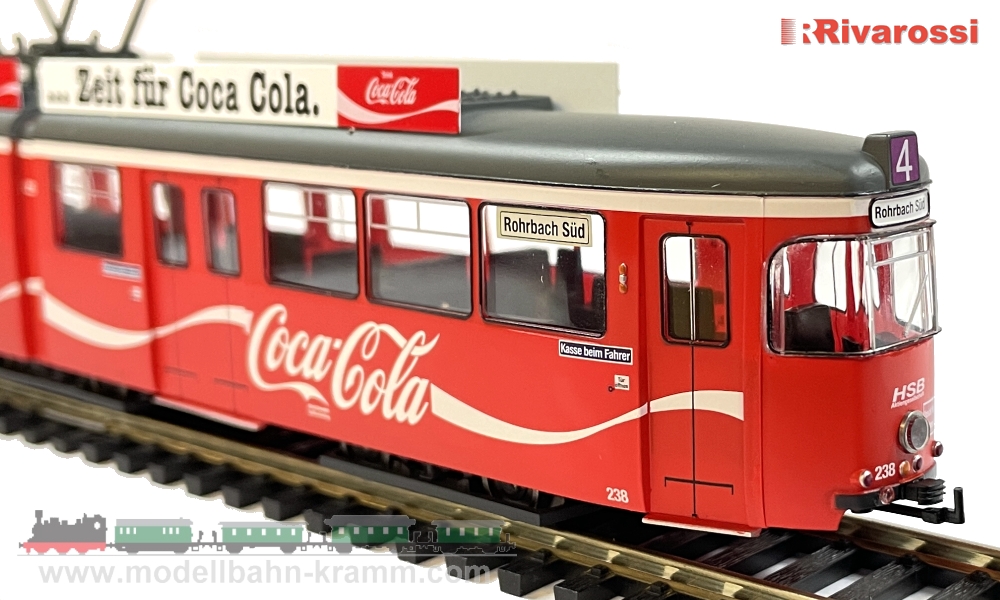 Rivarossi 2861, EAN 5055286685002: H0 DC analog Strassenbahn Duewag Coca-Cola