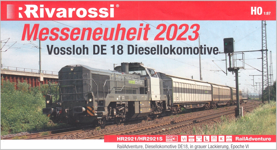 Rivarossi 2921S, EAN 5063129017897: H0  Sound Diesellok Vossloh DE 18 RailAdventure