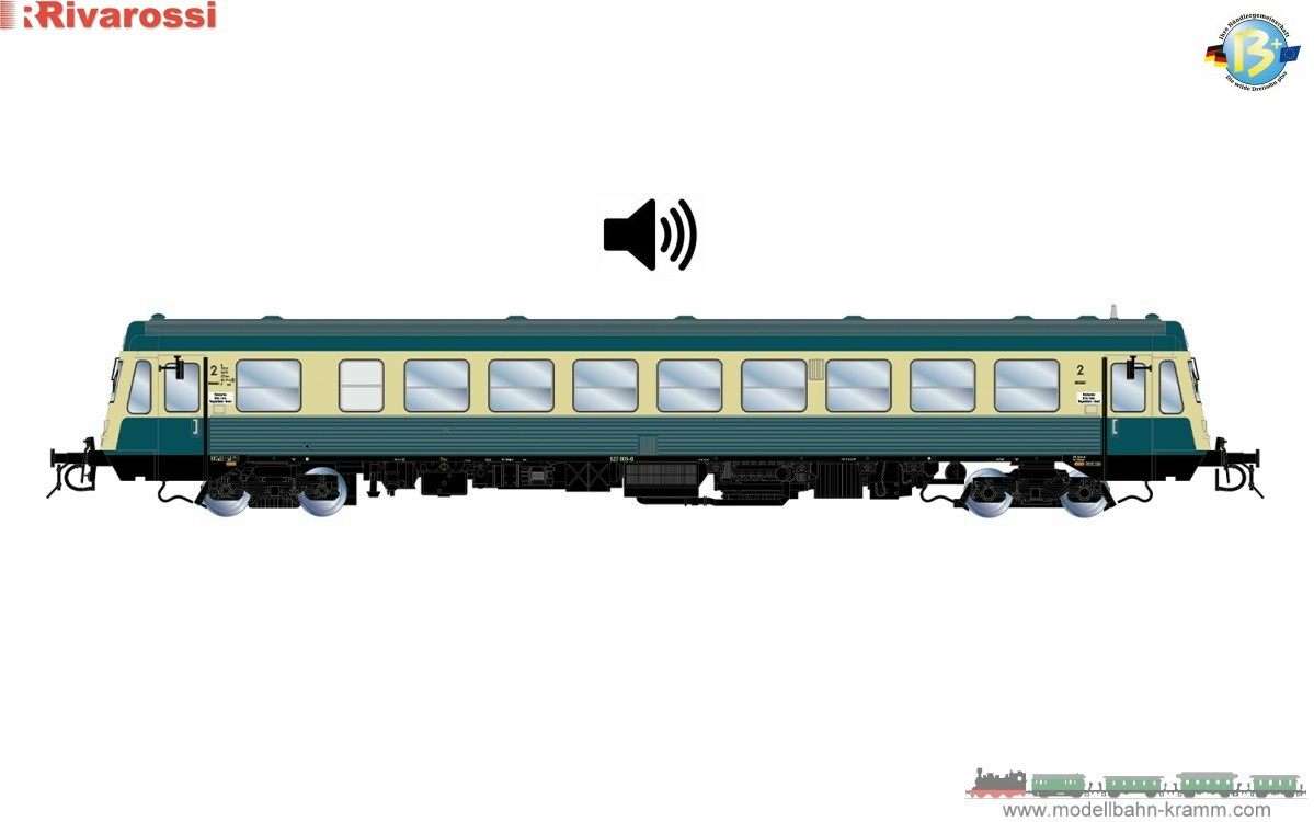 Rivarossi HR9000ACS, EAN 2000075961136: H0 AC Sound Dieseltriebwagen Baureihe 627.0 blau-beige DB