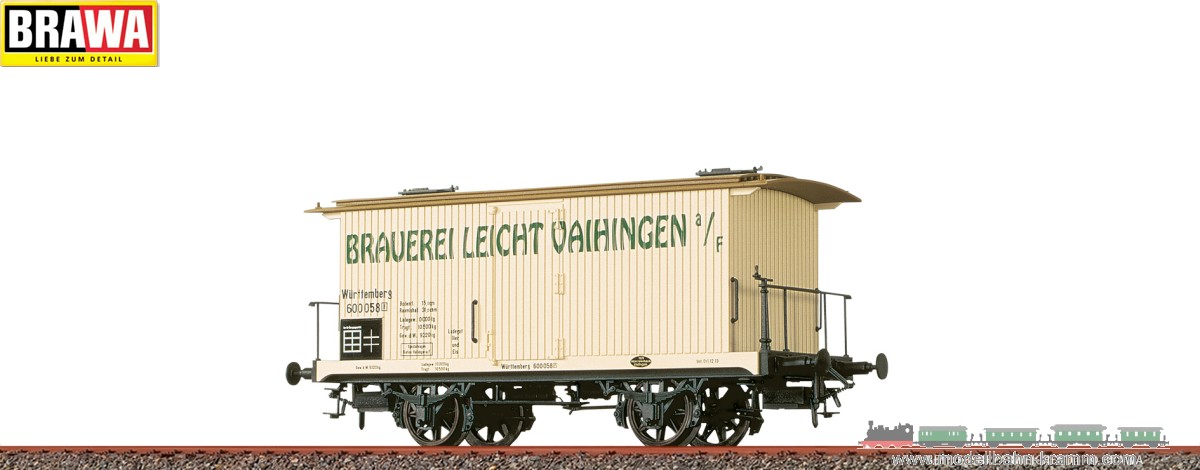 Brawa 47730, EAN 4012278477305: H0 DC Gedeckter Güterwagen Brauerei Leicht Vaihingen K.W.St.E.