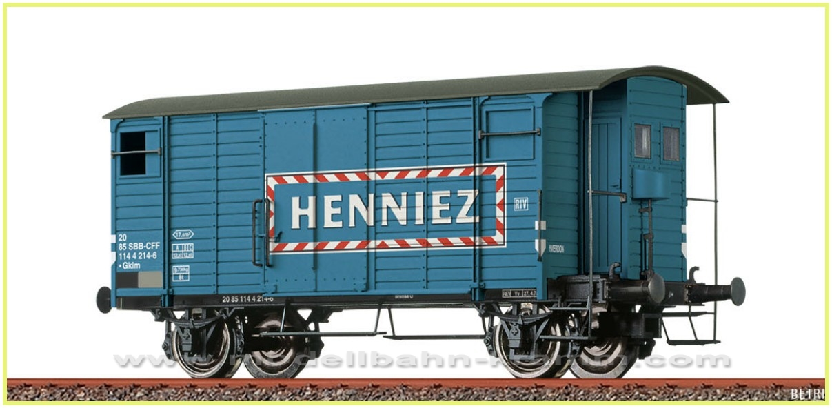 Brawa 47882, EAN 4012278478821: H0 DC Gedeckter Güterwagen Gklm HENNIEZ MINERALWASSER der SBB