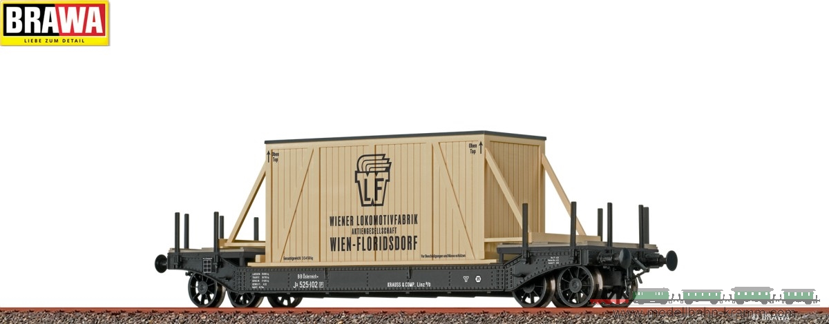 Brawa 47917, EAN 4012278479170: H0 DC Tiefladewagen Ja Wiener Lokomotivfabrik BBÖ II