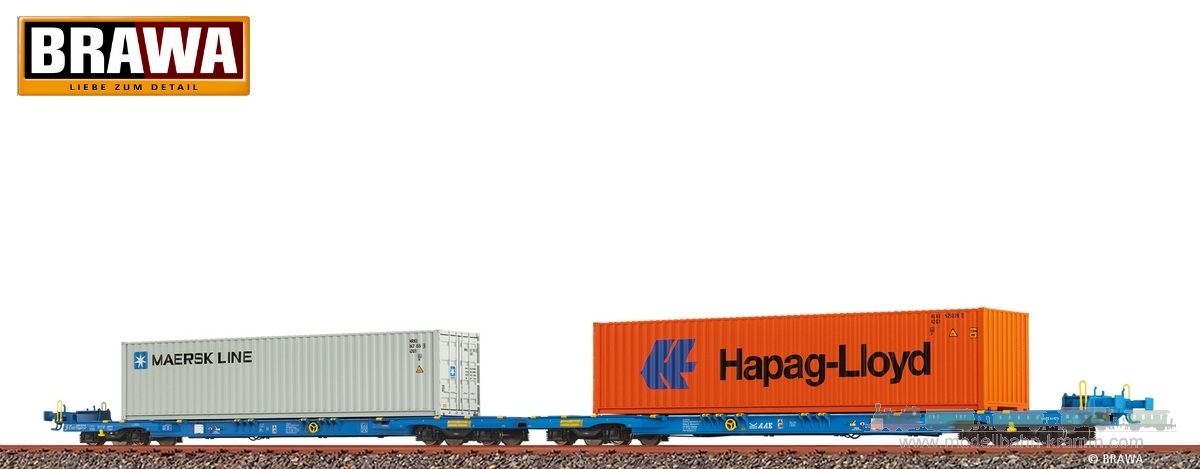 Brawa 48109, EAN 4012278481098: H0 Containerwagen Sffggmrrss36 MAERSK / Hapag-Lloyd AAE