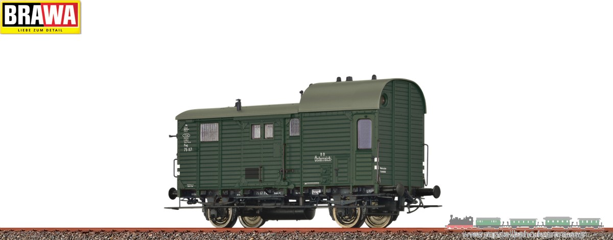 Brawa 49433, EAN 4012278494333: H0 DC Güterzuggepäckwagen Pwg BBÖ