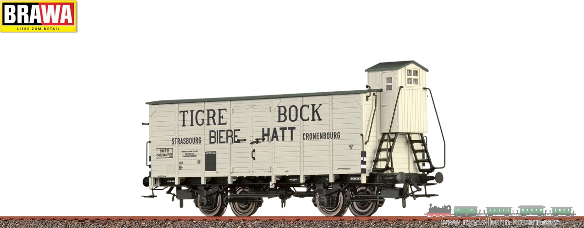 Brawa 49887, EAN 4012278498874: H0 DC Gedeckter Güterwagen wf² Tigre Bock SNCF