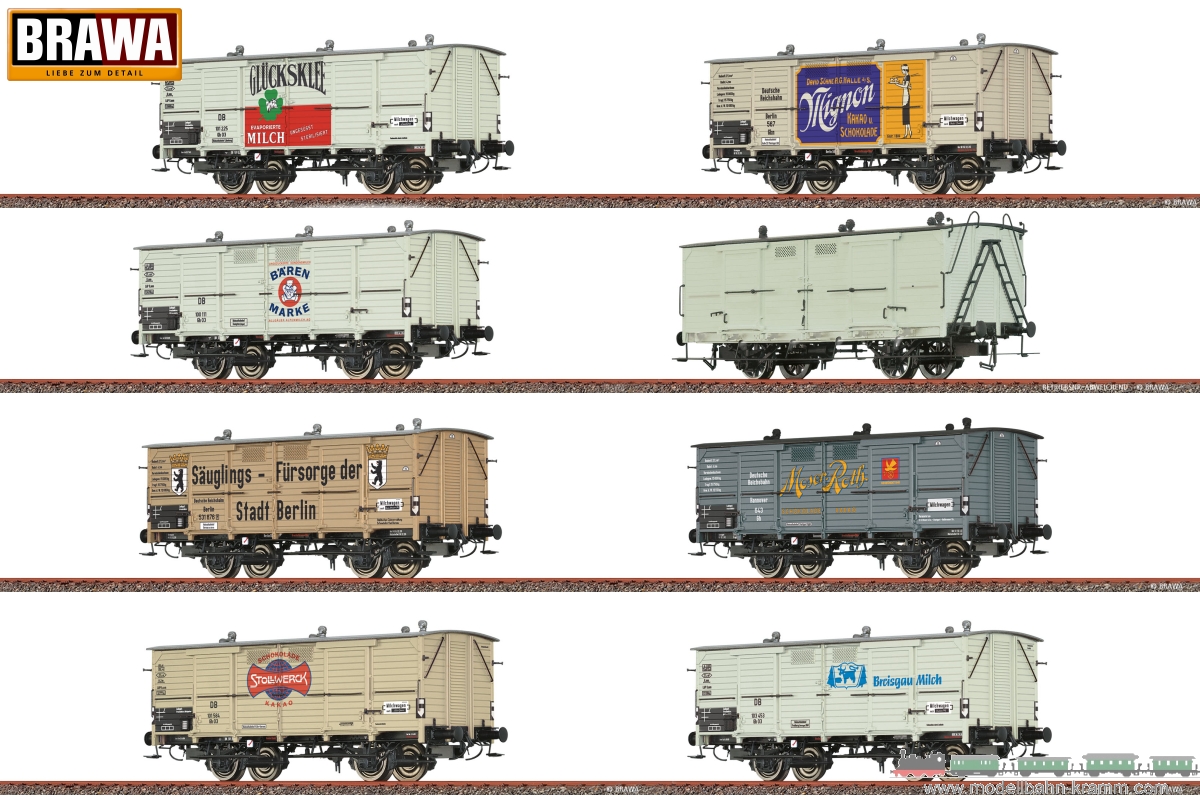 Brawa 50823, EAN 4012278508238: H0 AC 8er Set Güterwagen MILCHWAGEN