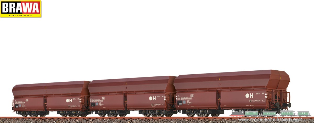 Brawa 50879, EAN 4012278508795: H0 Set (3er) Offener Güterwagen Fads DB, Epoche IV