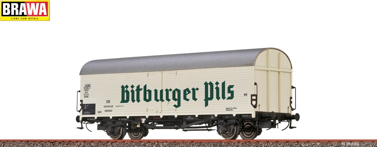 Brawa 50984AC, EAN 2000075616296: H0 Covered Freight Car Tnfhs 38 Bitburger DB