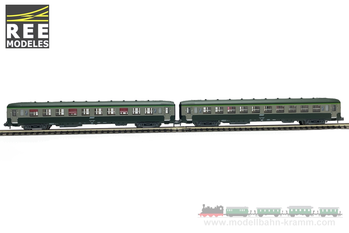 REE Modeles NW060, EAN 2000008744003: N 2er Set Personenwagen grün/grau SNCF