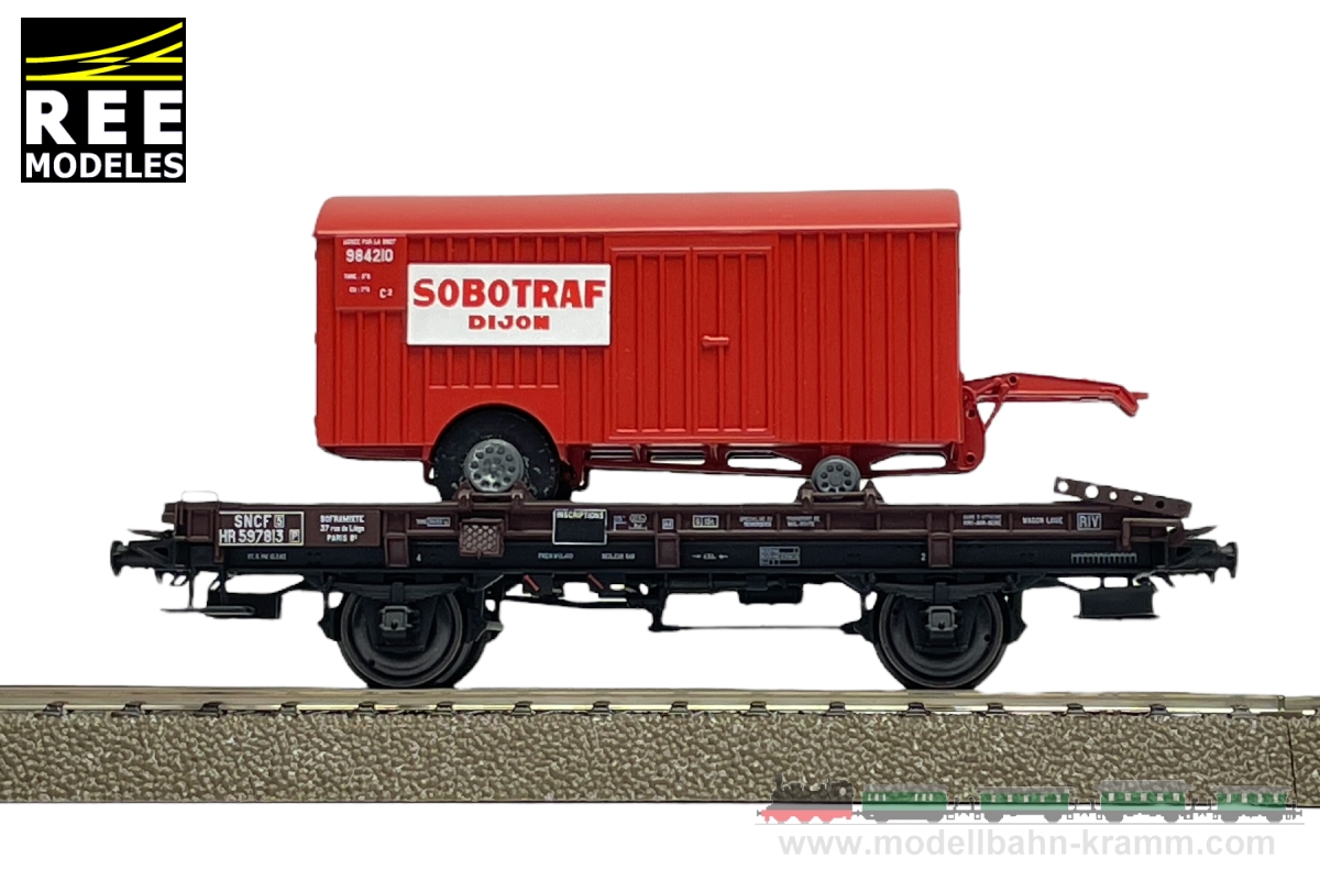 REE Modeles WB051, EAN 2000003481637: H0 Flachwagen SOBOTRAF SNCF